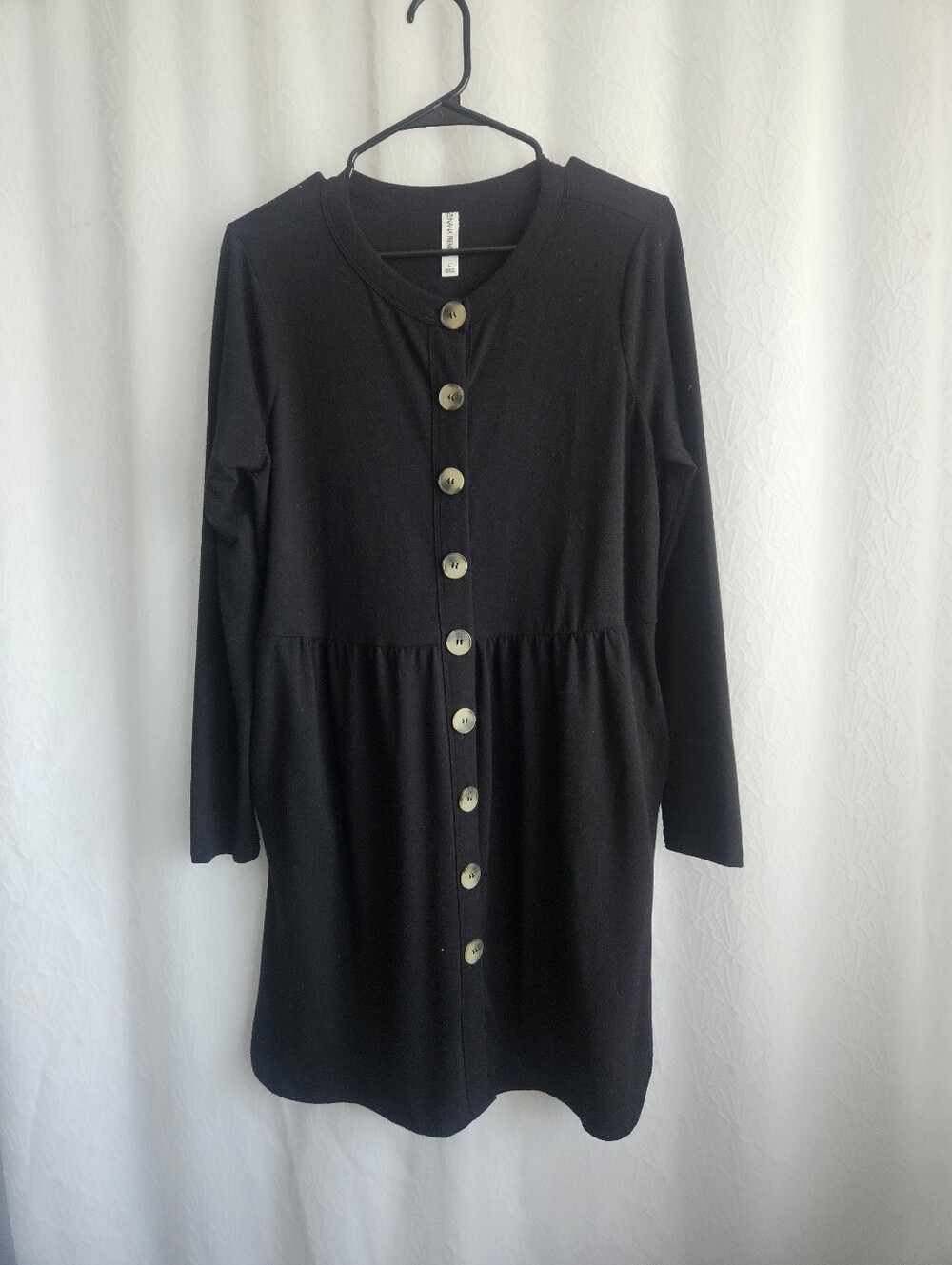 Zenana Black Button-Front Long Sleeve Dress Large
